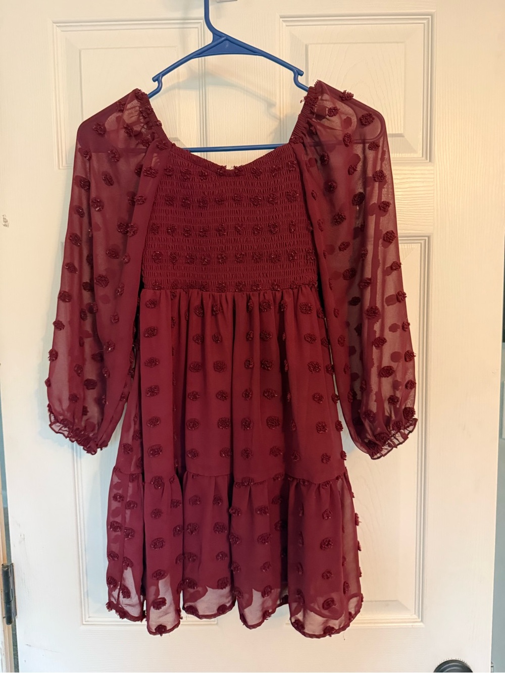 Girls Burgundy Smocked Peasant Dress